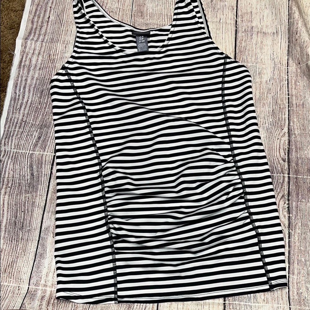 Motherhood Black and White Ruched Sleeveless Tank Top